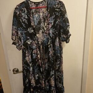 Torrid Ruffle Kimono Chiffon Clip Dot Floral Black Plus Size 2